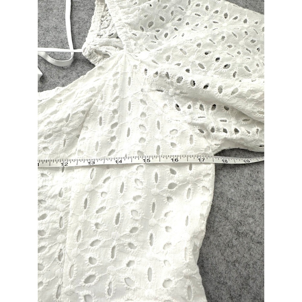 Shein Eyelet Mini Dress White Sweetheart Neck Short Puff Sleeves Women's Large - Picture 6 of 11
